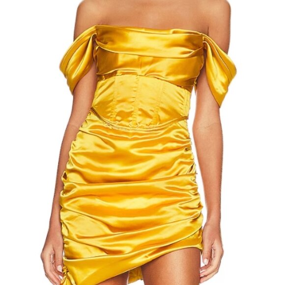 NWOT For Love & Lemons Yellow Ruched Bustier Corset Drew Mini Dress XS $259 - Picture 3 of 12